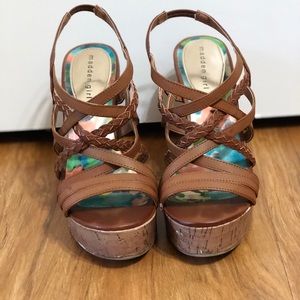 Madden Girl dark beige strapped wooden wedge
